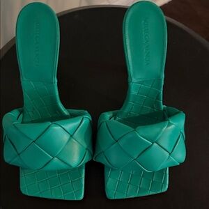 Bottega Veneta Teal Woven Sandals